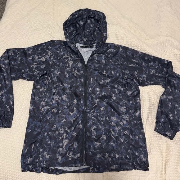 Men's Theory Black and Blue Patterned Windbreaker Jacket - Picture 4 of 6
